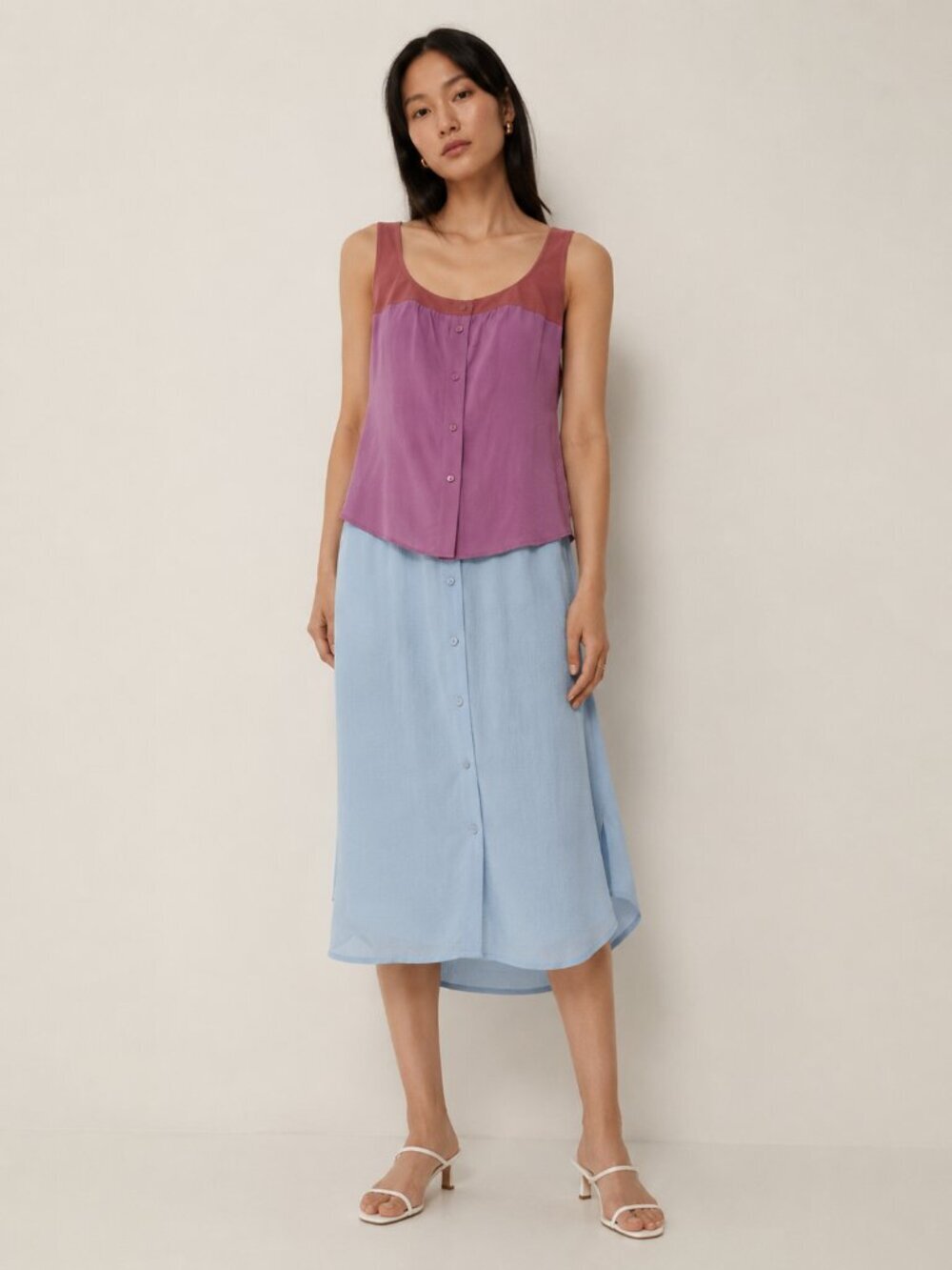 SIES MARJAN 100% Silk Peg Button Front Colorblock Dress